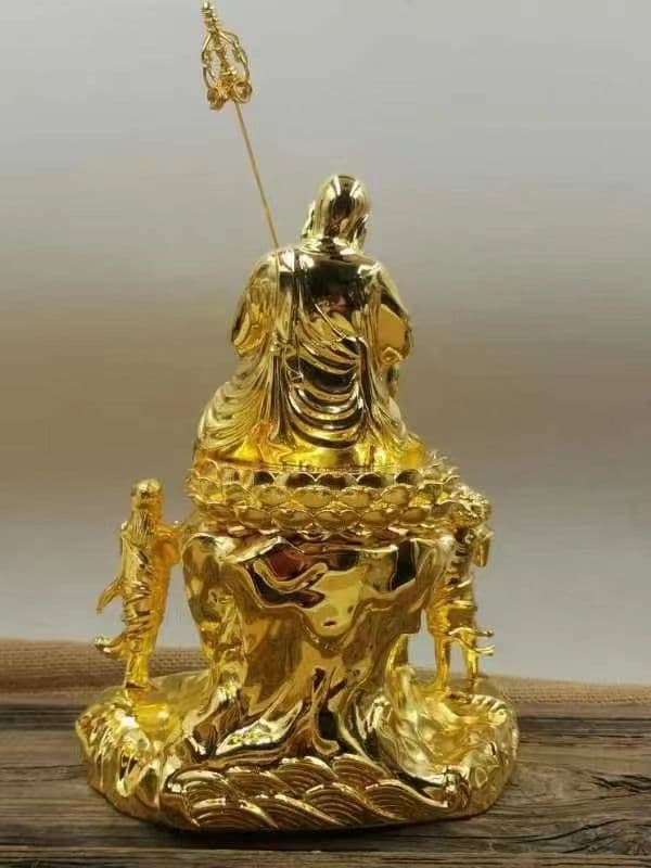 【修縁堂】メッキ 延命地蔵 置物 仏像 地蔵菩薩 仏教工芸品 鎮宅辟邪 真鍮製