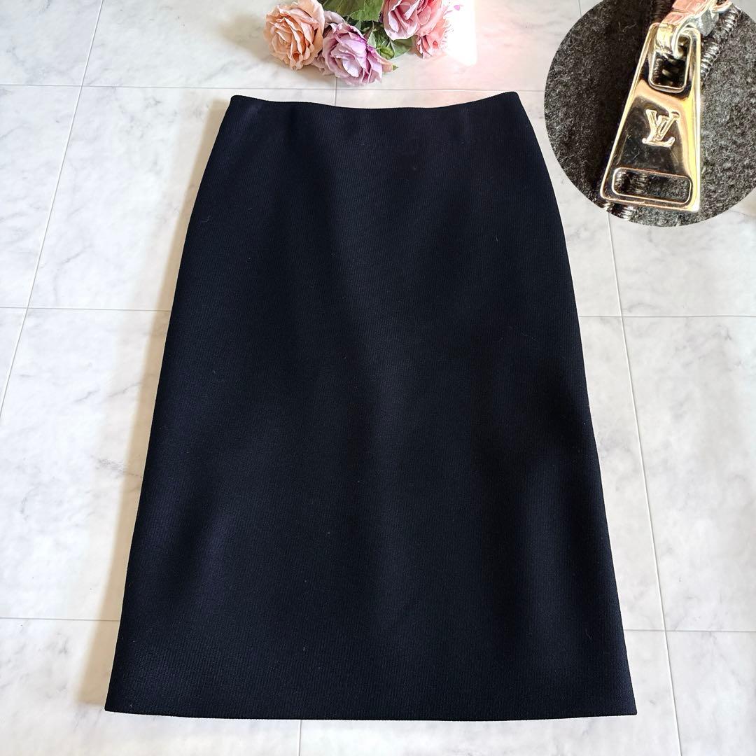 美品★LOUIS VUITTON タイトスカート ブラック LVロゴプル 34