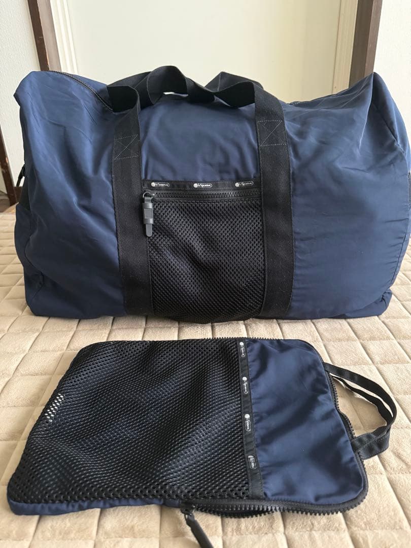 ネイビー ボストンバッグ メッシュポーチ付き