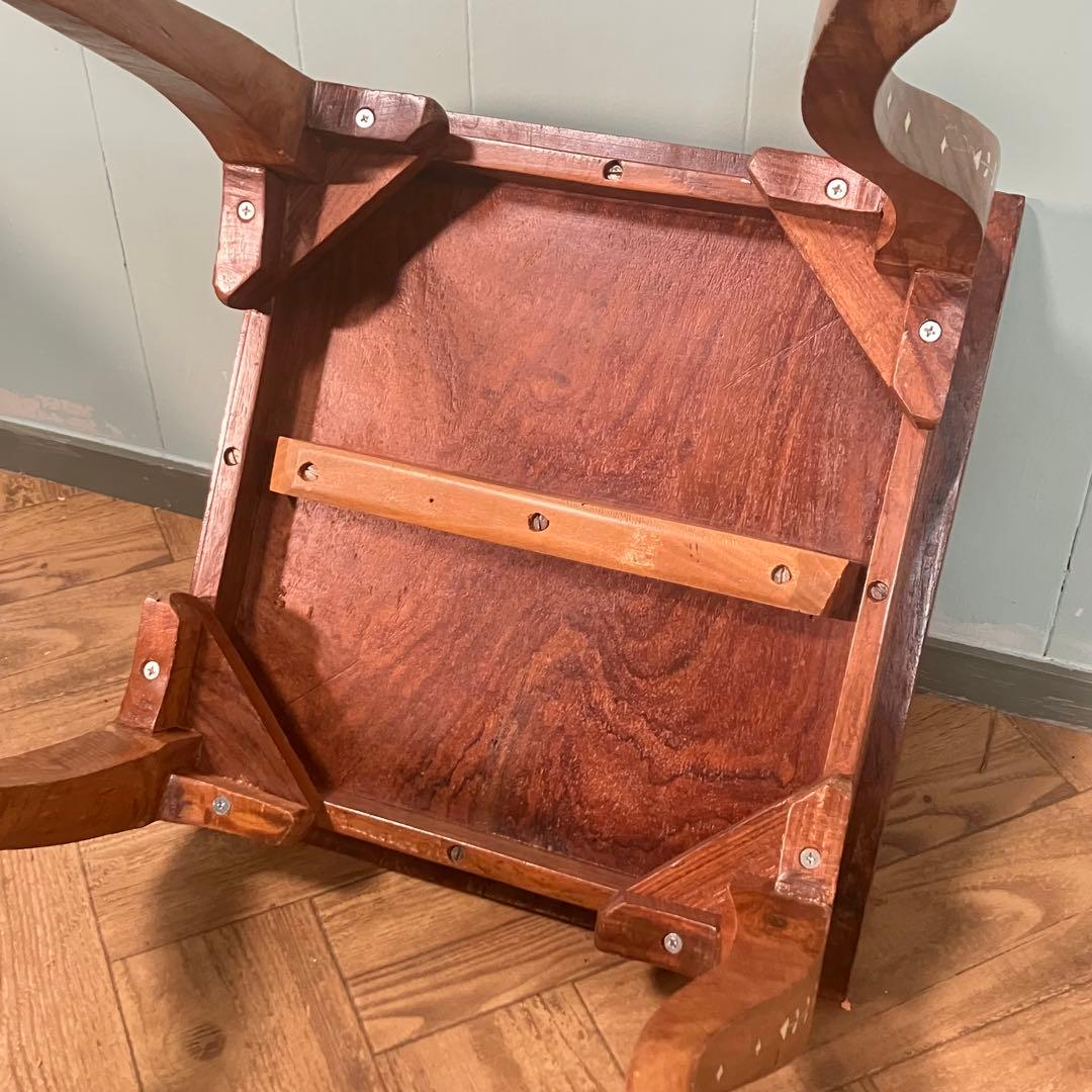 素敵 アンティーク 象嵌デザイン スクエア型 木製サイドテーブル ビンテージ品