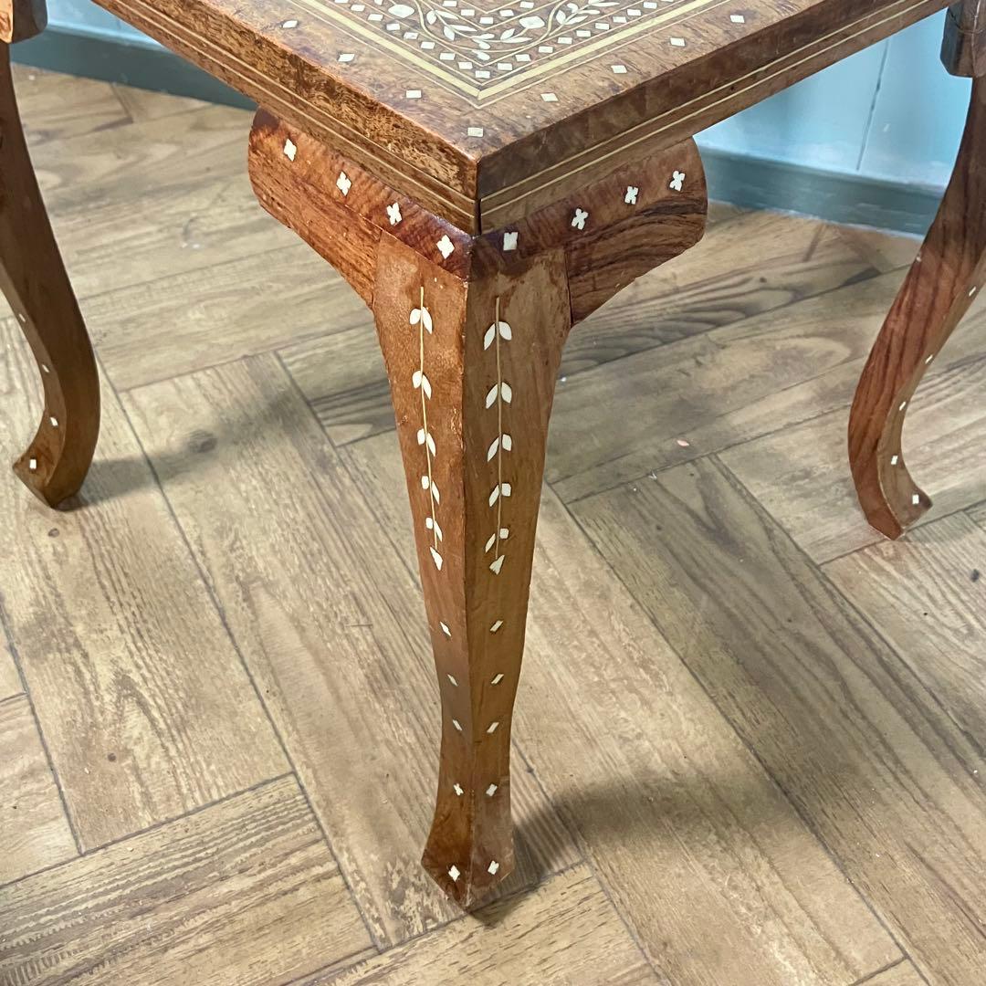 素敵 アンティーク 象嵌デザイン スクエア型 木製サイドテーブル ビンテージ品