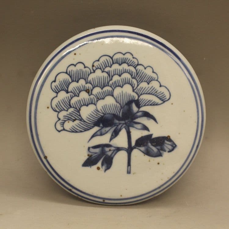 清光緒鯖牡丹花蓋缶 景徳鎮 陶磁器 装飾品 現代工芸品 美術品 置物