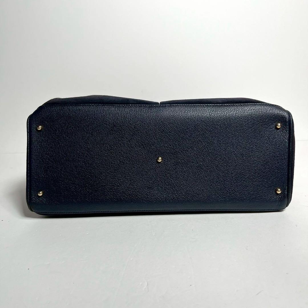 【希少✨】グッチ バンブー 2way ハンドバッグ スウェード 大容量 ネイビー