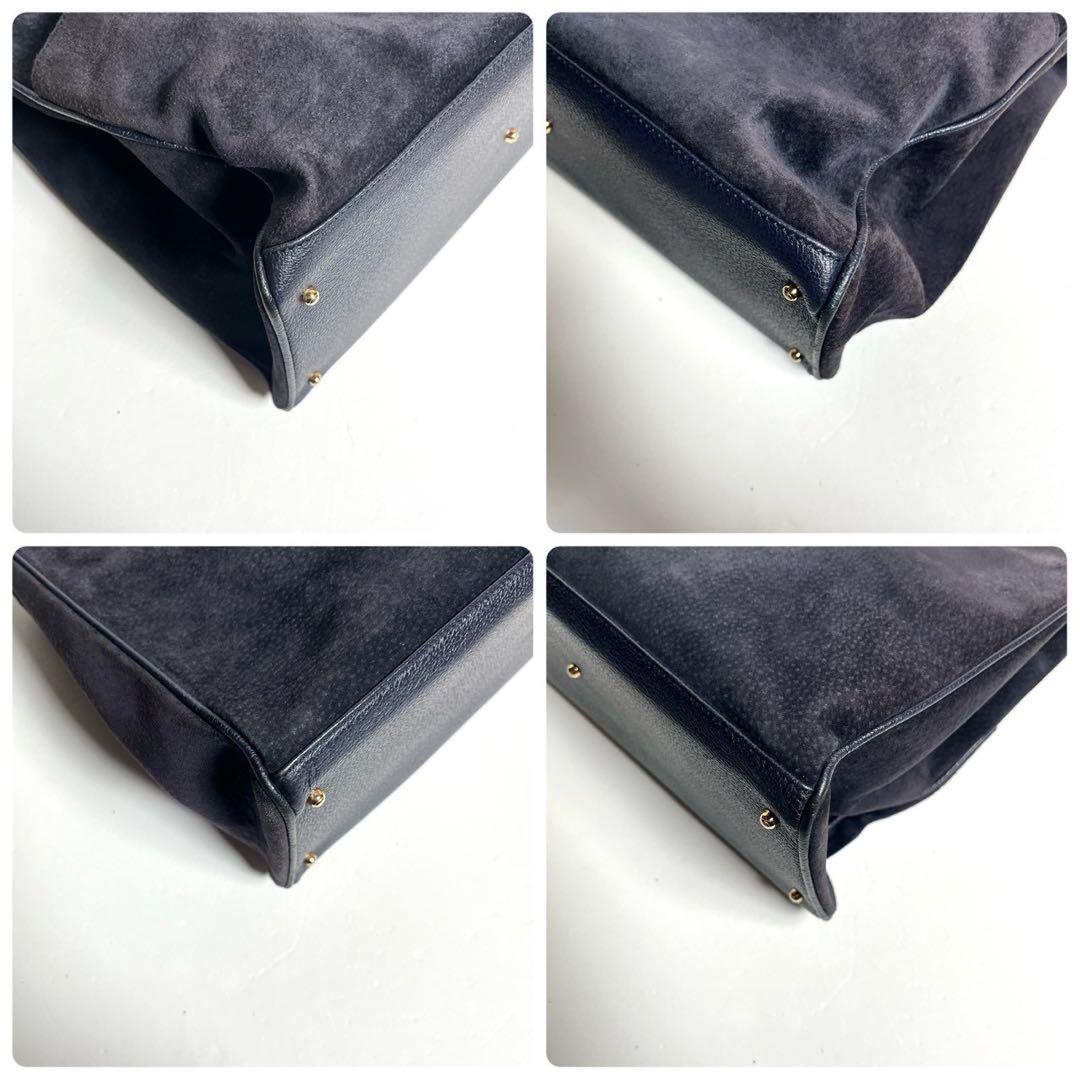 【希少✨】グッチ バンブー 2way ハンドバッグ スウェード 大容量 ネイビー