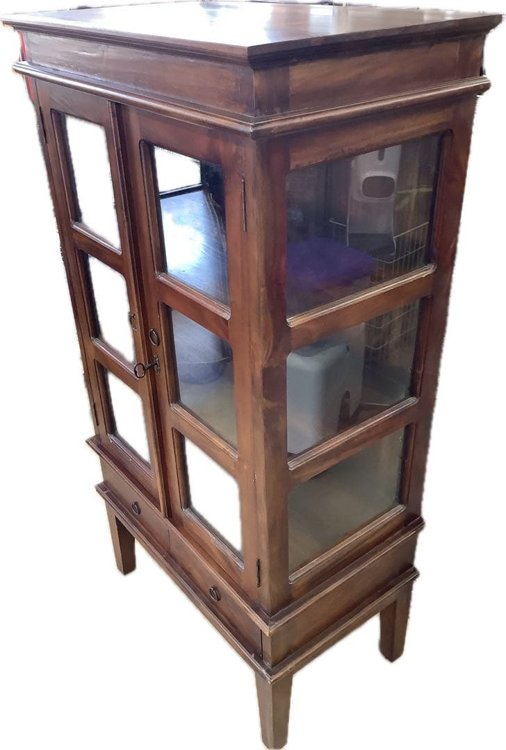 ビーカンパニー 家具　無垢材 アンティークダークブラウン キャビネット　鍵付き