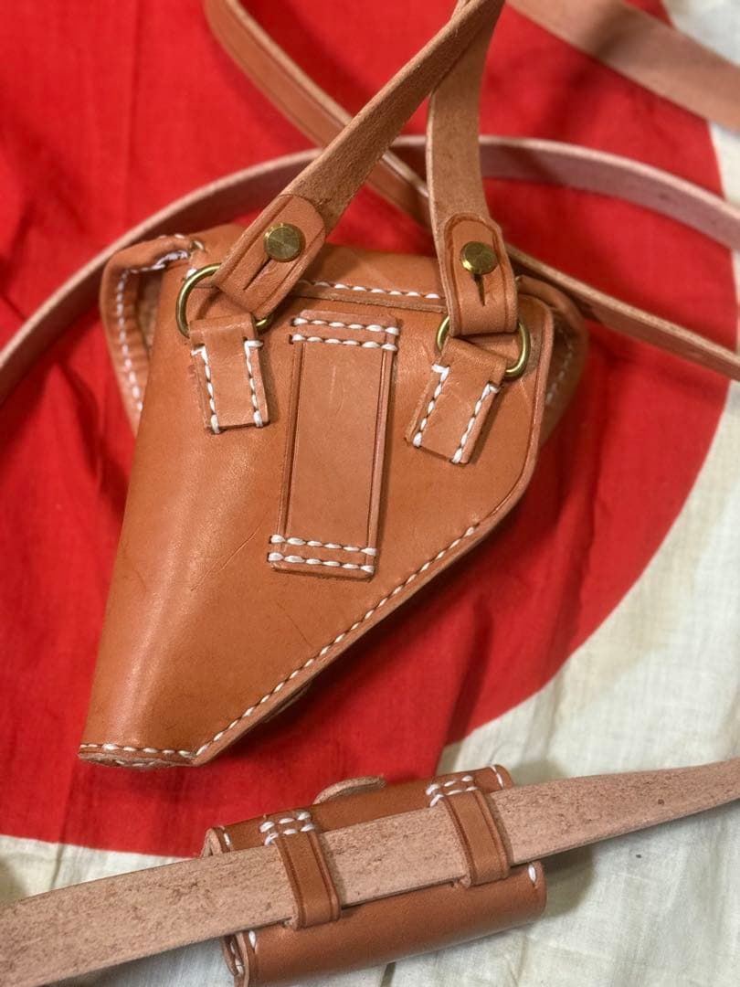 日本軍 ブローニングM1910用ホルスター＋小型拳銃弾薬盒とベルトセット★複製品