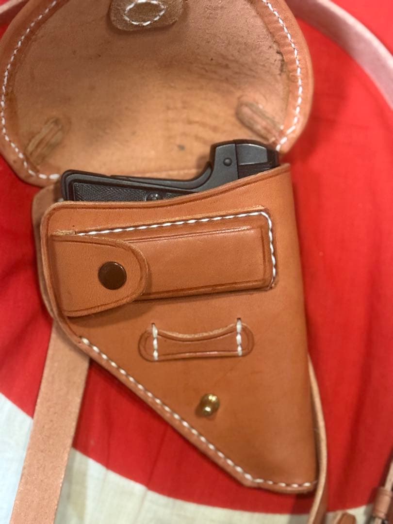 日本軍 ブローニングM1910用ホルスター＋小型拳銃弾薬盒とベルトセット★複製品