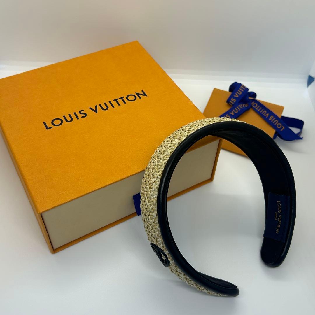 【美品】ルイヴィトン　ヘットバンド ラフィア　裏モノグラム