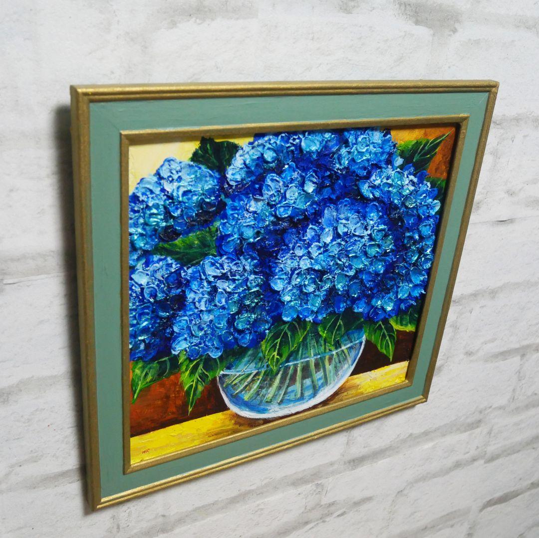 油絵 油彩 油彩画 絵 絵画【青い紫陽花】