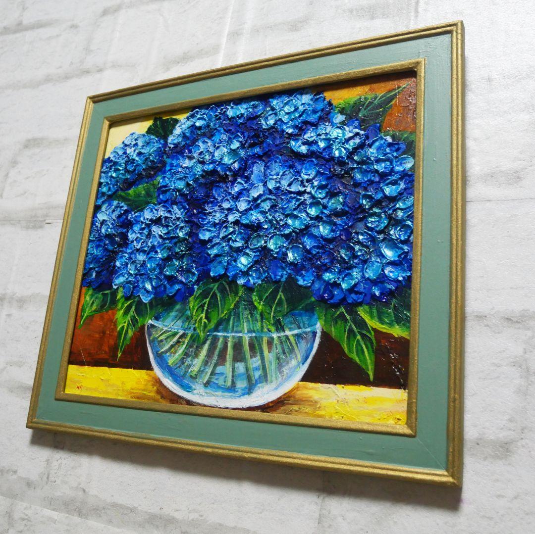 油絵 油彩 油彩画 絵 絵画【青い紫陽花】