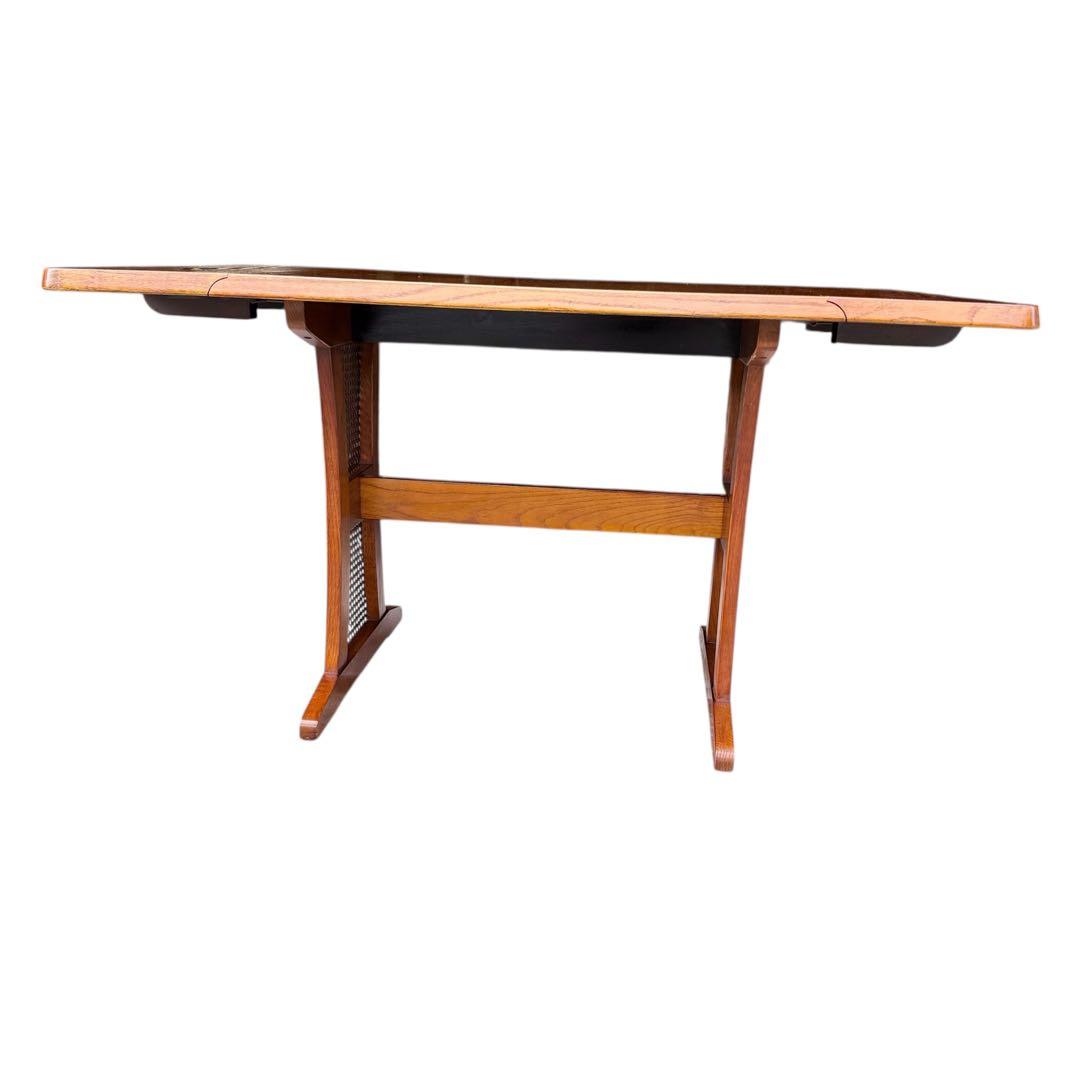 HR679 【木目とラタンが美しい】三越ブルージュ　バタフライテーブル　三越家具