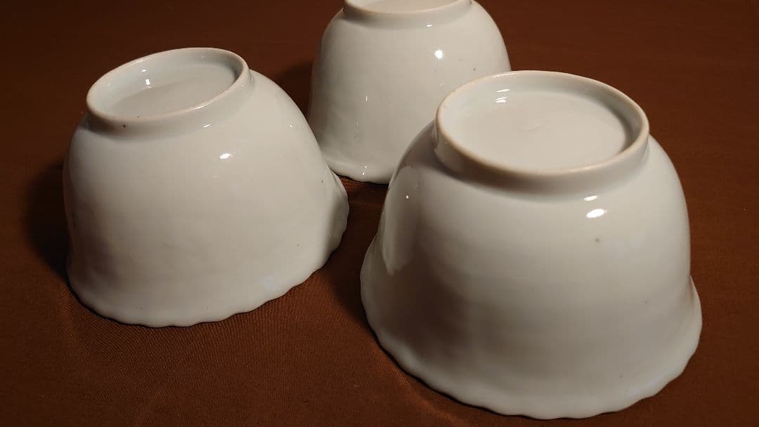 藍九谷　古九谷　染付　亀甲文　陽刻　江戸期　蔵出し　３客