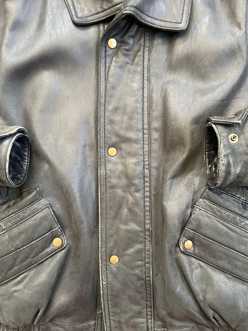 短丈 古着 ラムレザー レザージャケット ブラック Mサイズ 美品 アメカジ