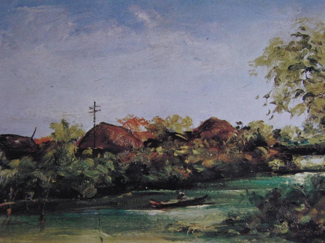 向井潤吉、【水辺の五月】、希少な額装用画集より、新品額装付、状態良好