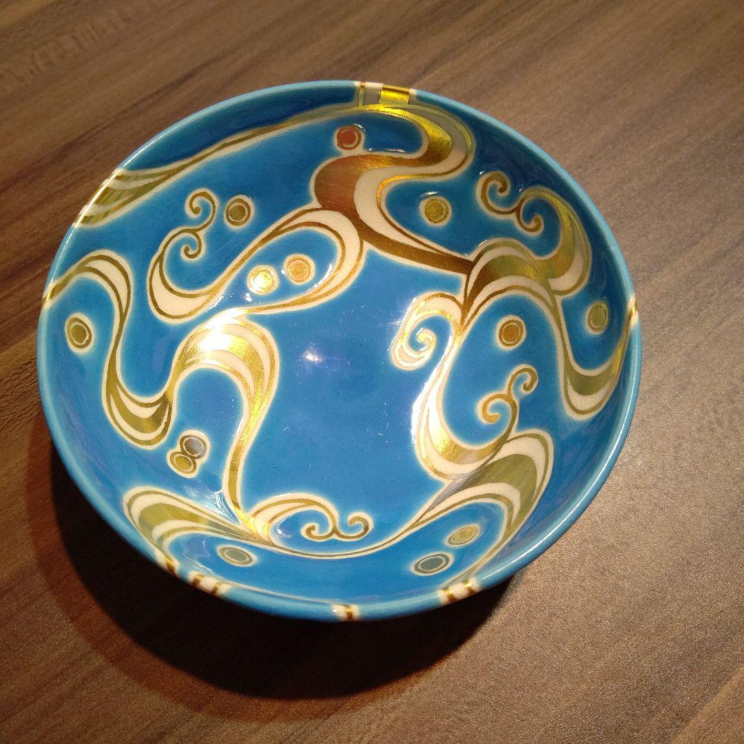 京焼　清水焼　新品未使用　抹茶茶碗　平茶碗　茶道　夏茶碗　波