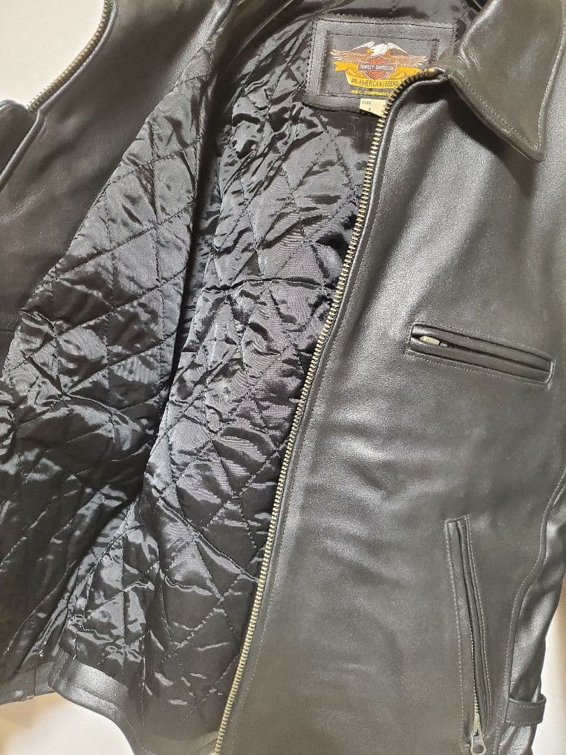 【希少】　ハーレー革ジャン　ファイヤーパターン レザージャケット刺繍 L 黒
