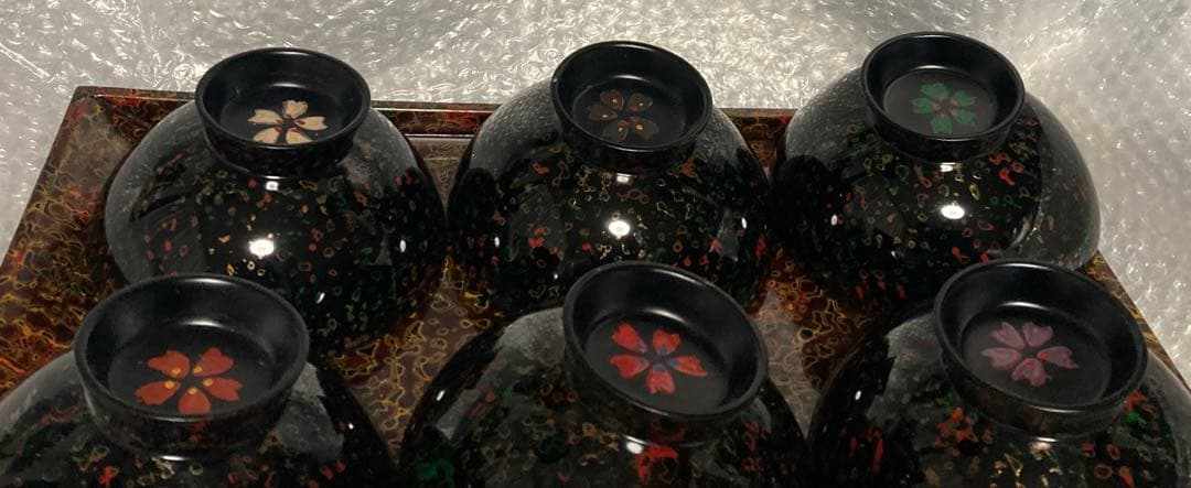 伝統工芸津軽漆　手描き桜汁椀　お盆