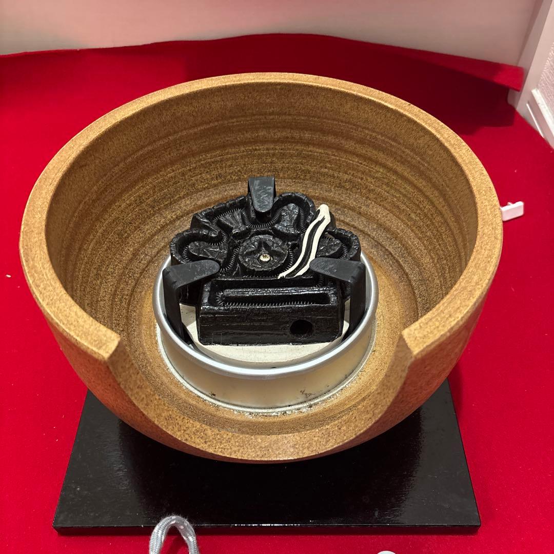 電気式茶道具 陶器製 丸型 茶色野野田風炉型電熱器