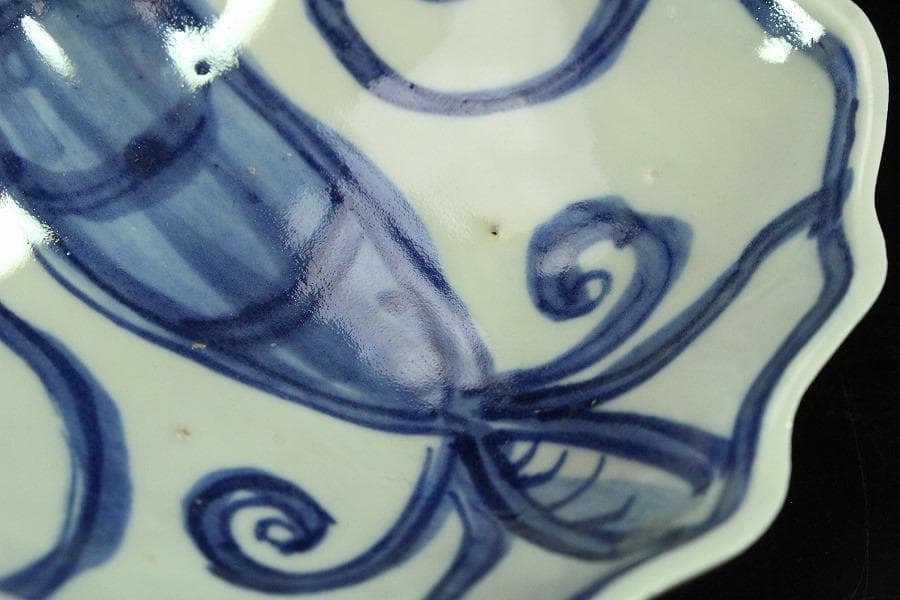 古染付 古 青華 蝶形 器 五客 華中亭道八製 向付 懐石(K-XA833)