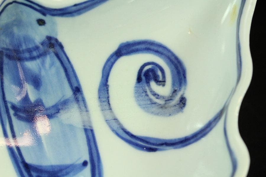 古染付 古 青華 蝶形 器 五客 華中亭道八製 向付 懐石(K-XA833)