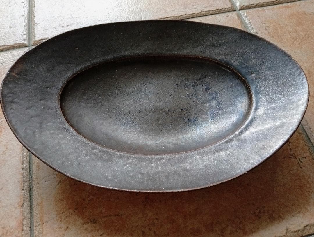 林拓児 黒釉 楕円皿 大＋小鉢 ２点セット