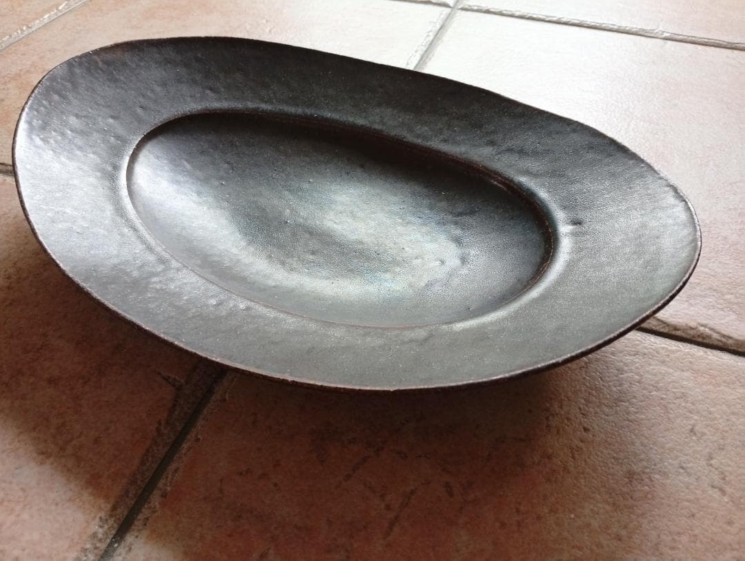 林拓児 黒釉 楕円皿 大＋小鉢 ２点セット