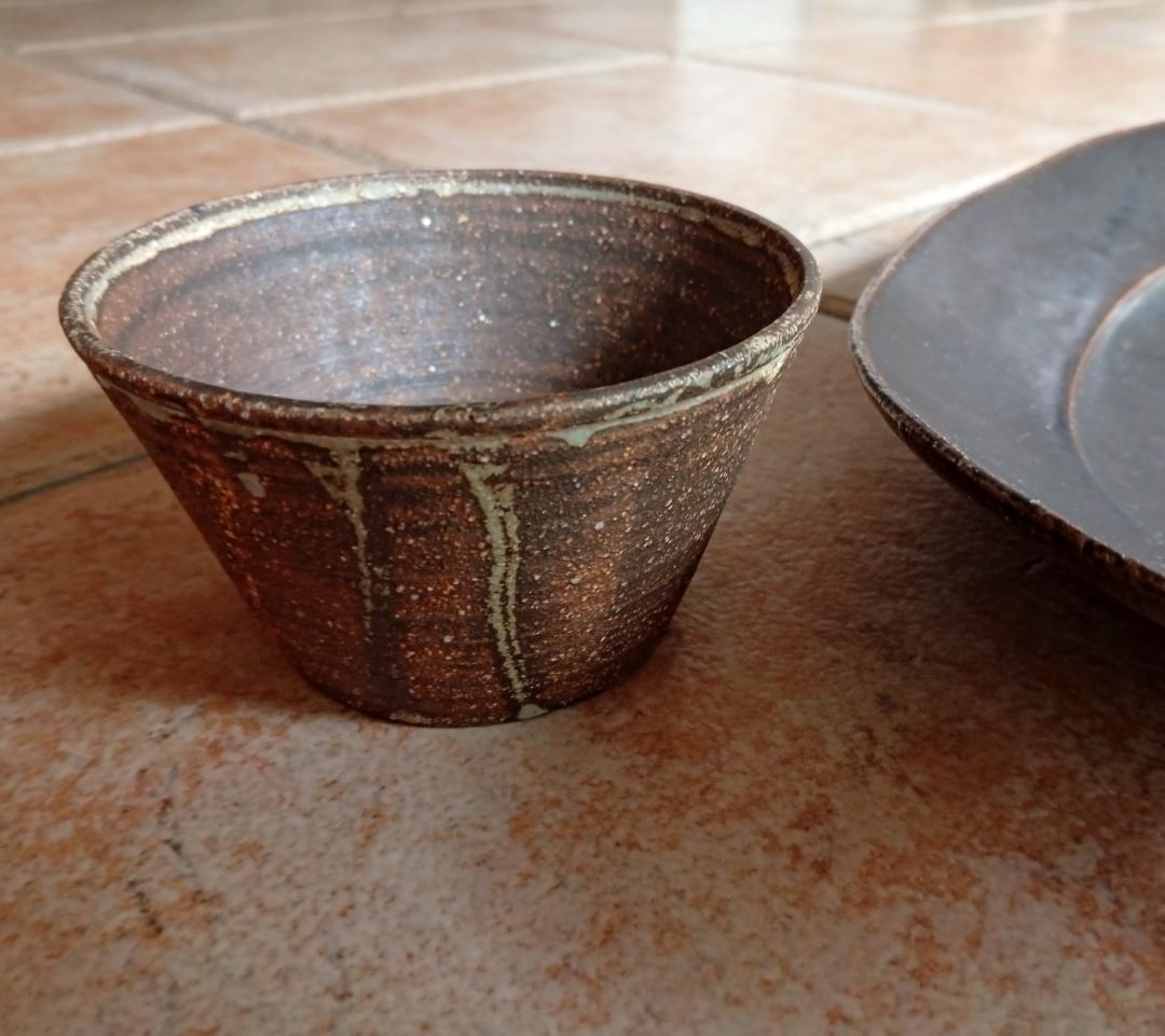 林拓児 黒釉 楕円皿 大＋小鉢 ２点セット