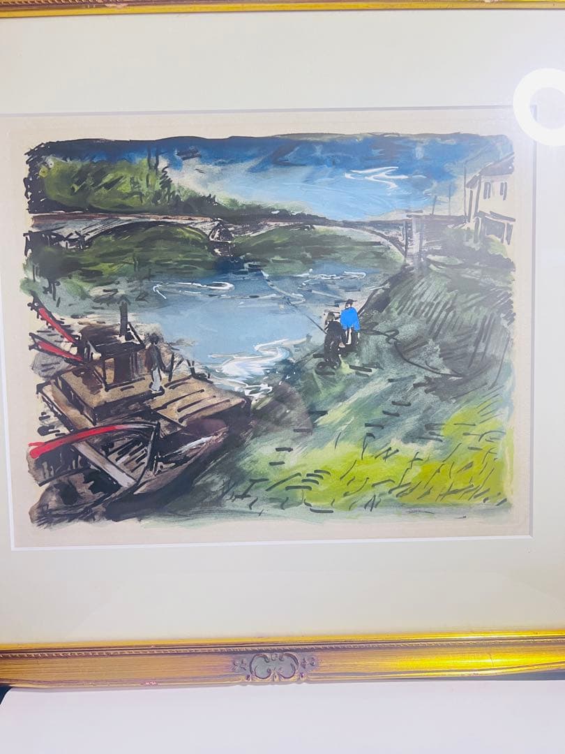 風景 パステル画 金色フレーム 約30cm x 40cm