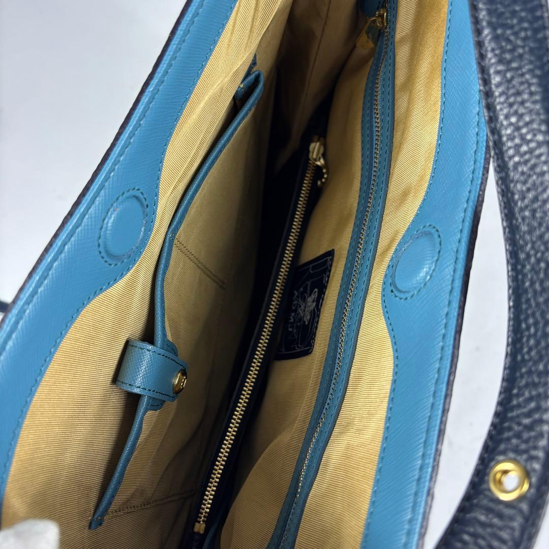 美品　ADMJ 　ポーチ付　ワンショルダーバッグ　ネイビー　ゴールド金具　日本製