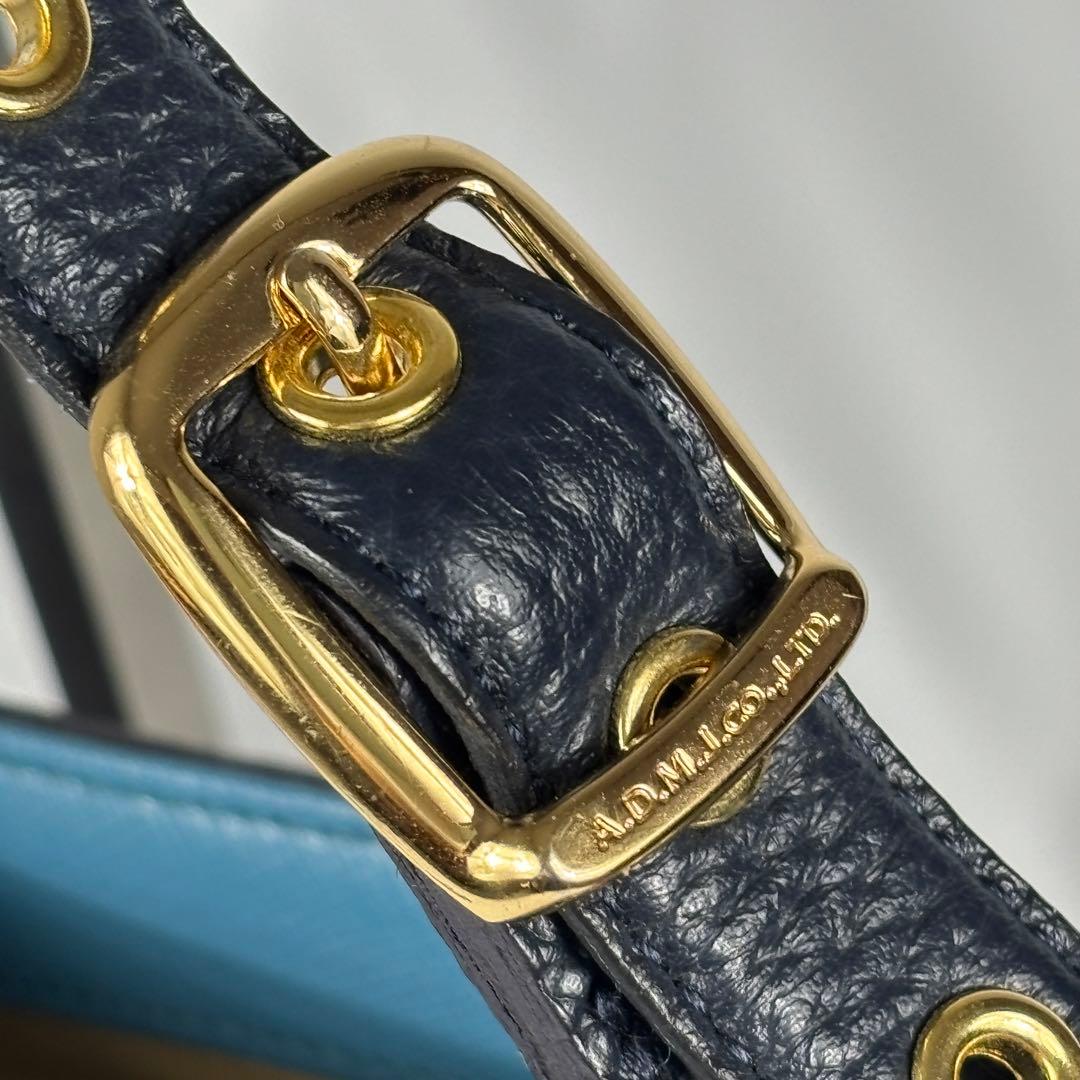 美品　ADMJ 　ポーチ付　ワンショルダーバッグ　ネイビー　ゴールド金具　日本製