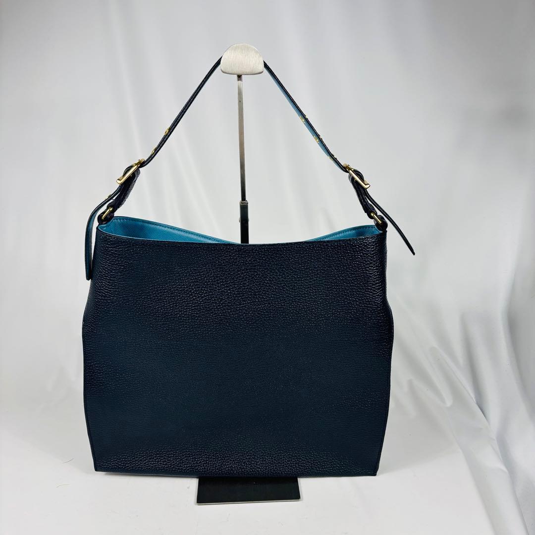 美品　ADMJ 　ポーチ付　ワンショルダーバッグ　ネイビー　ゴールド金具　日本製