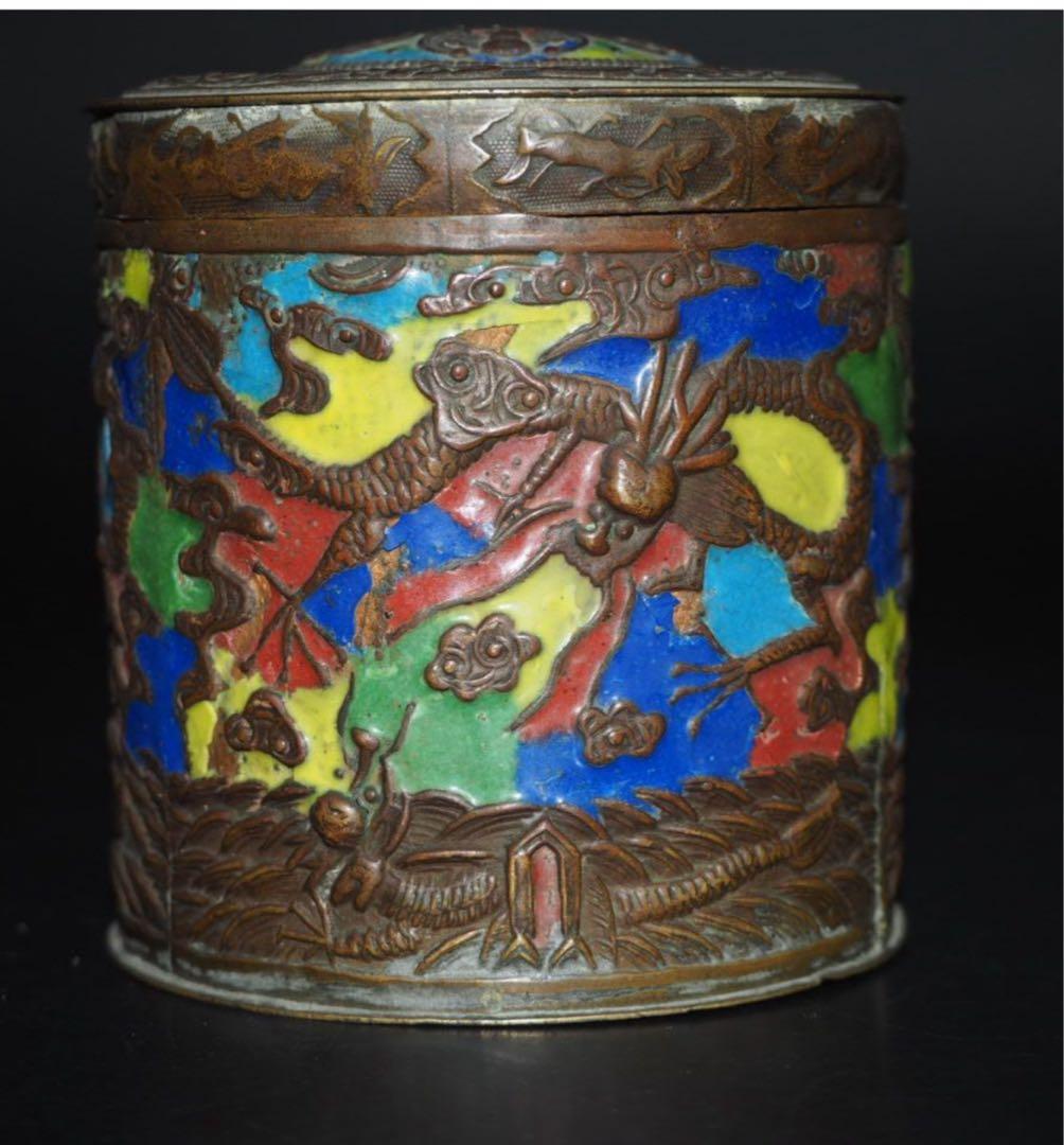 送料無料　江戸～明治　七宝龍文茶筒・茶入　茶道具　検/銀瓶鉄瓶茶托茶壺古錫玉川堂