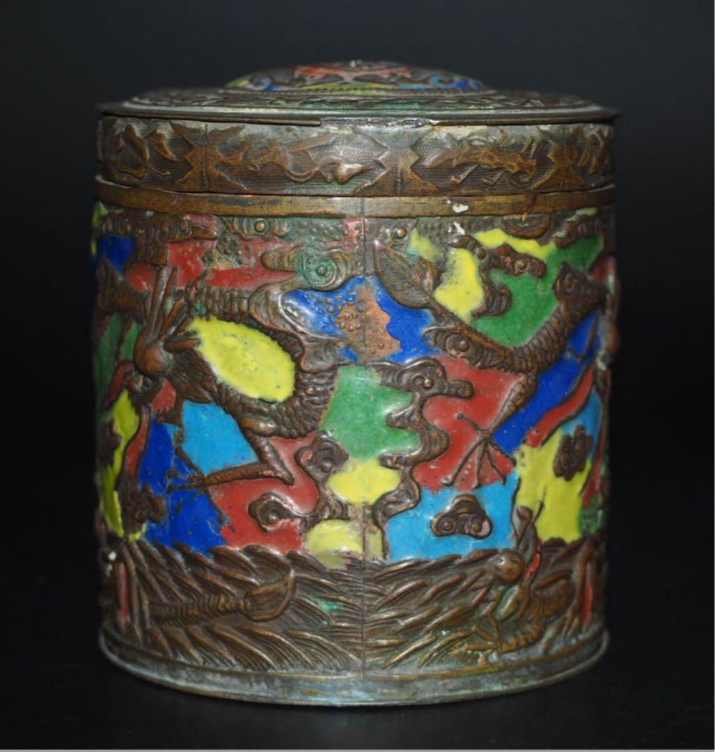 送料無料　江戸～明治　七宝龍文茶筒・茶入　茶道具　検/銀瓶鉄瓶茶托茶壺古錫玉川堂