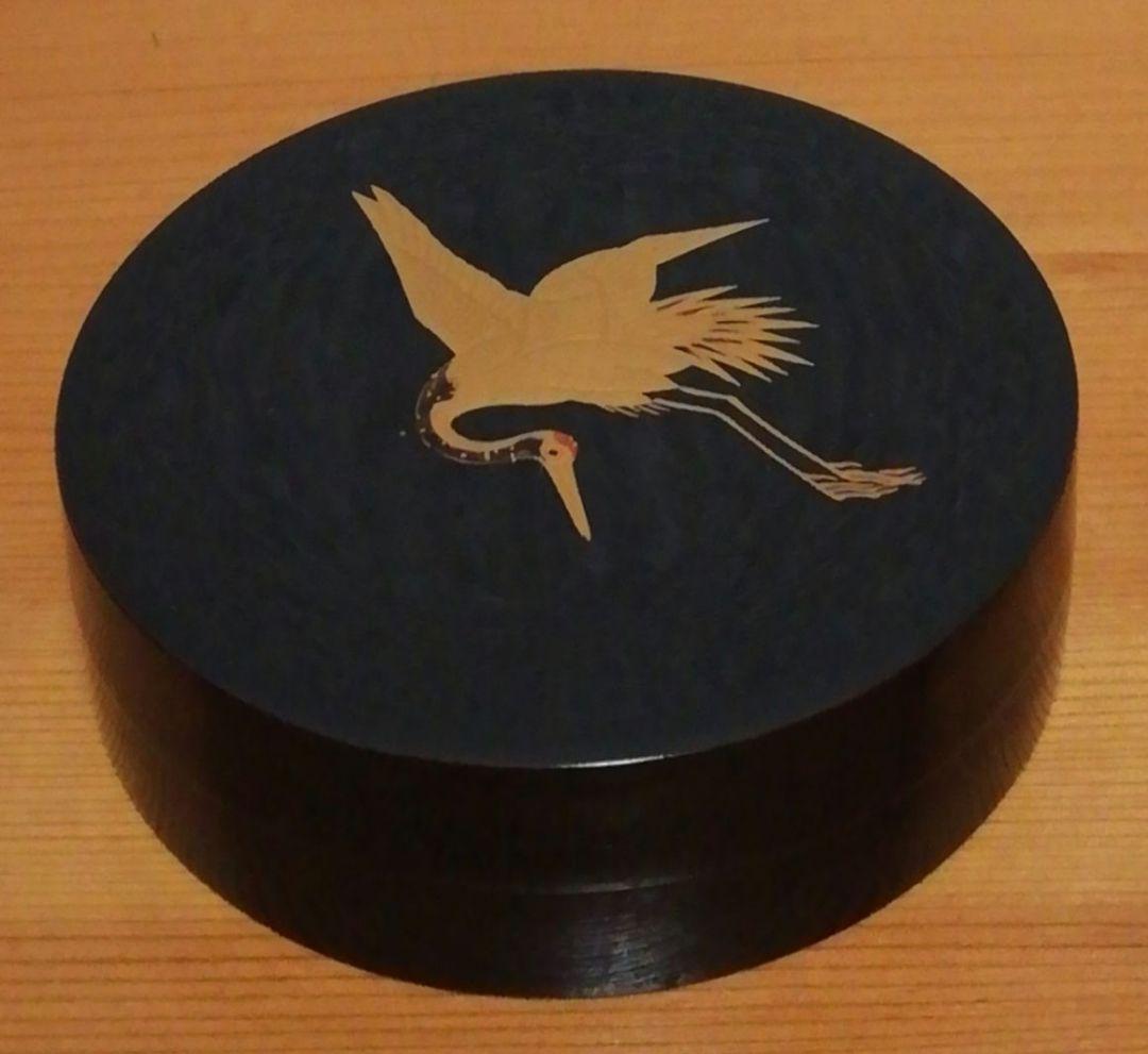 庄次作　真塗　鶴　蒔絵　香合　共箱　茶道具