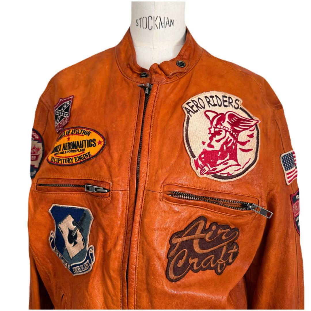 AVIREX アヴィレックス ゴートスキン パッチ シングルライダースジャケット