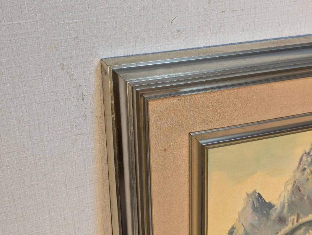 【真作】絵画　油彩8号　万里の長城を望む雄大な山岳風景　歴史遺産　Y182