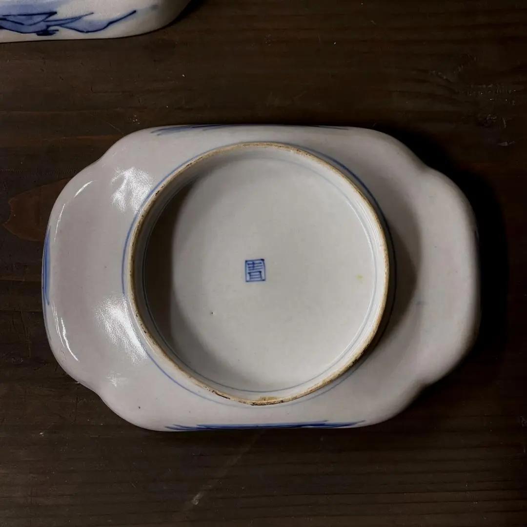 ◆129◆　＊江戸時代　古伊万里　山水画金彩染付長方皿　骨董　和食器　金彩　2枚