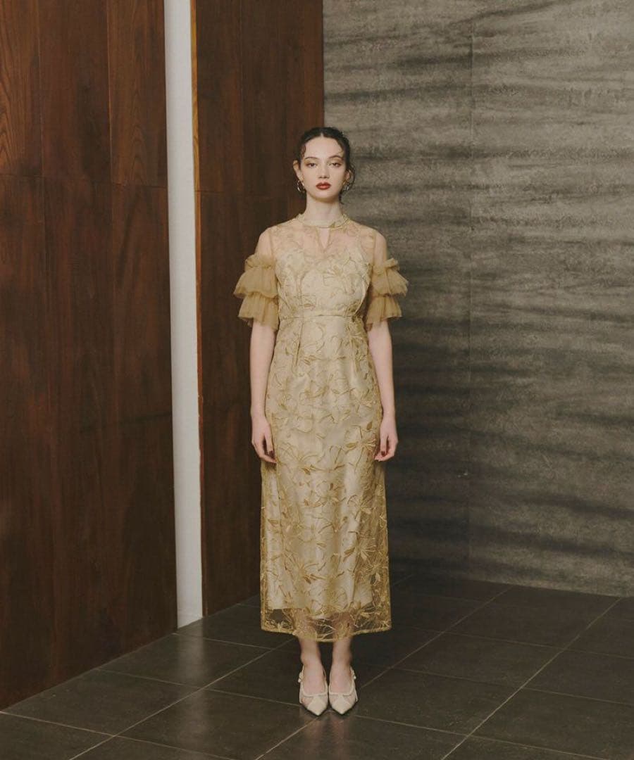 ［ANDRÉSD］ドレス　key neck embroidery dress