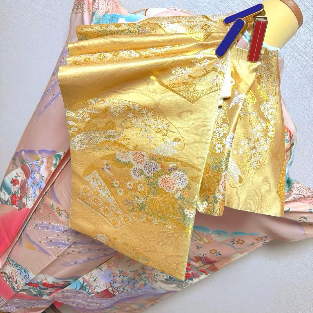 12 振袖フルセット 正絹 薄桃 ピンク 水色 金彩 暈し染め 華やか 小柄さん