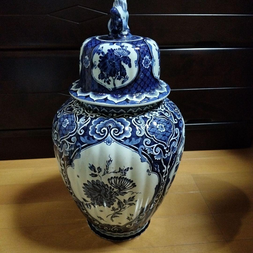 デルフトブルー ジンジャー；ロイヤルスフィンクスのフ−ドック壷、花柄の壷