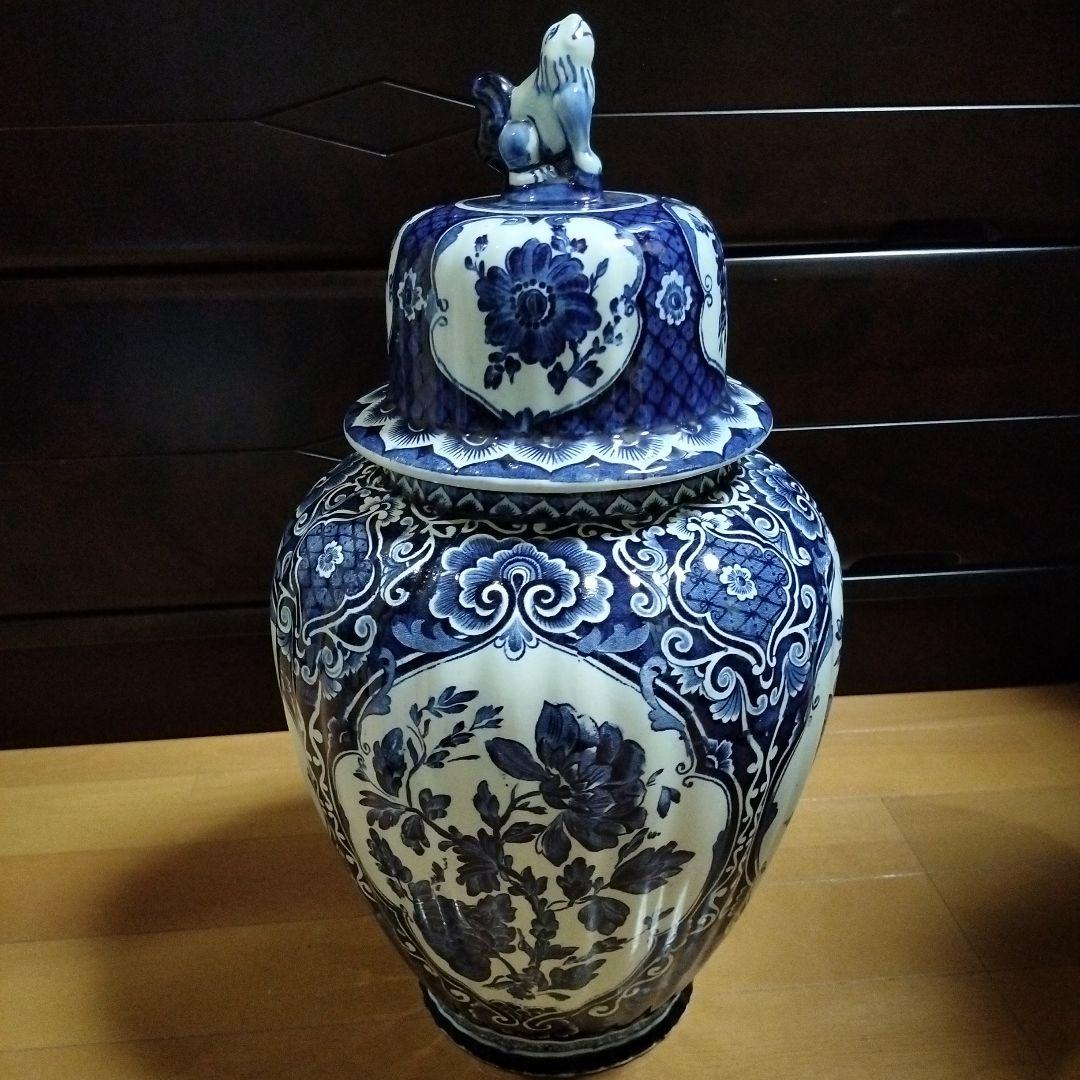 デルフトブルー ジンジャー；ロイヤルスフィンクスのフ−ドック壷、花柄の壷