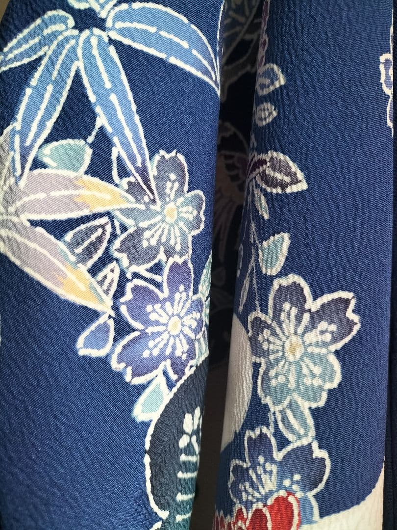 加賀友禅振袖　正絹　藍色　美品　縁起良い柄　成人式　長襦袢つき