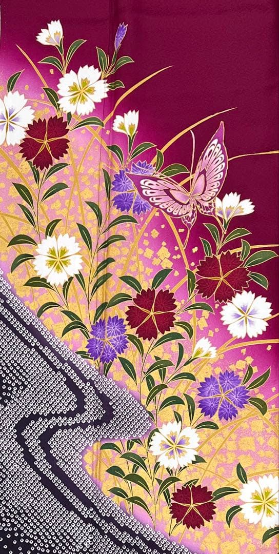 振り袖　フルセット　別誂長襦袢付　金彩加工　金駒刺繍　成人式　蝶々　643