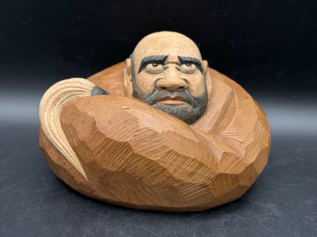 【希少品】秀作(在銘) 讃岐彫 一刀彫 達磨　だるま　木彫り　置物　縁起物