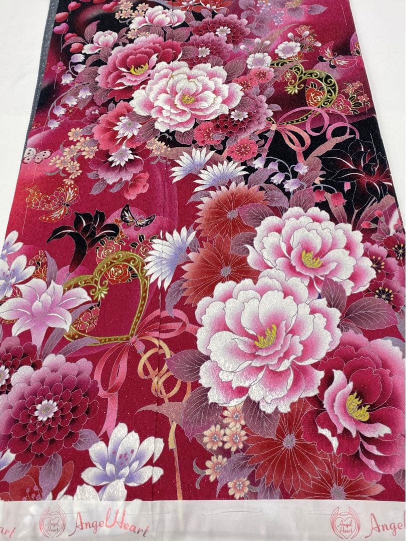 ブランド振袖 仮絵羽 Angel Heart 銀通し 正絹 未仕立て品 八掛付き