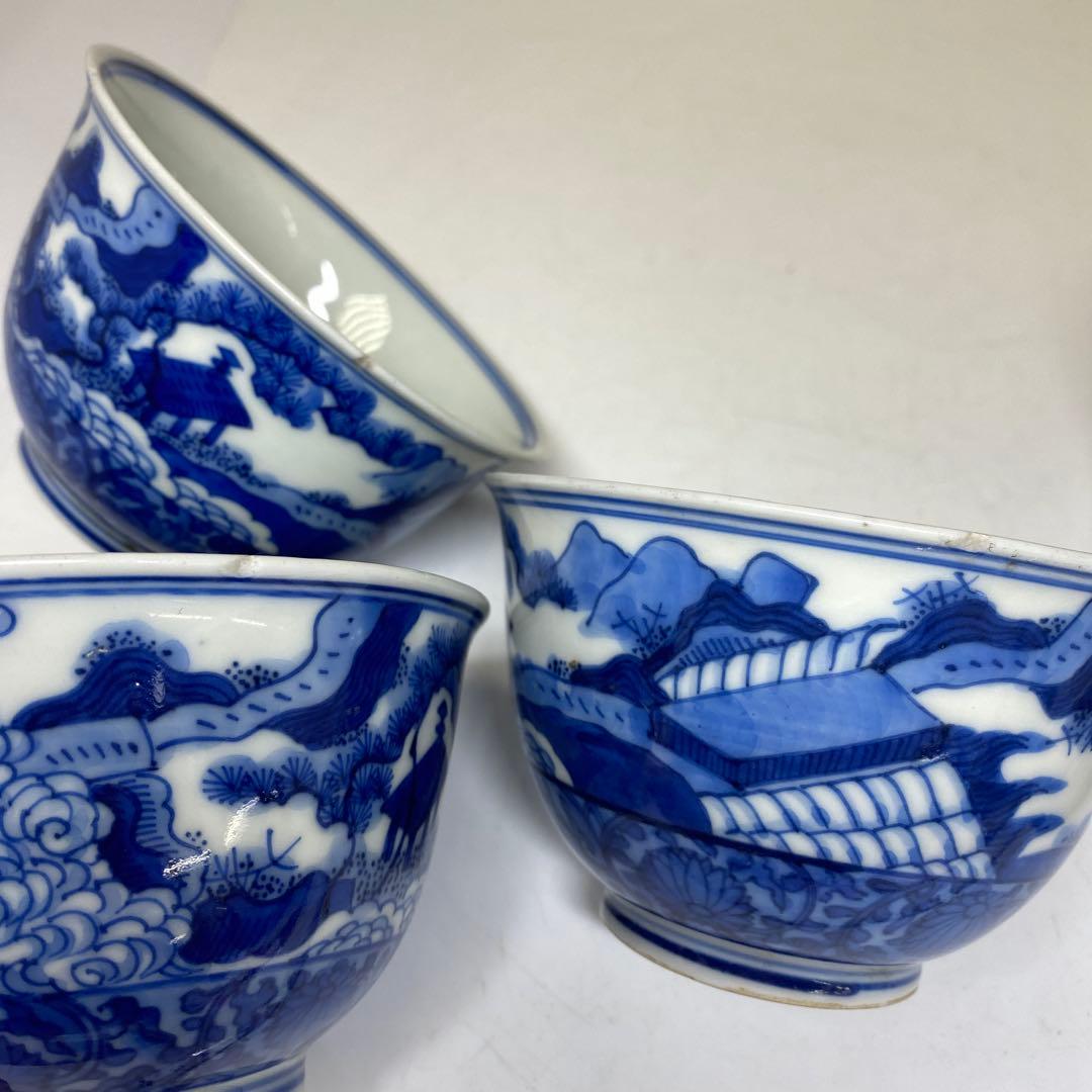 中国古玩　大明嘉靖年製　青花汲出碗5客　径約10.5㎝東Y7-0404③トヒチサ