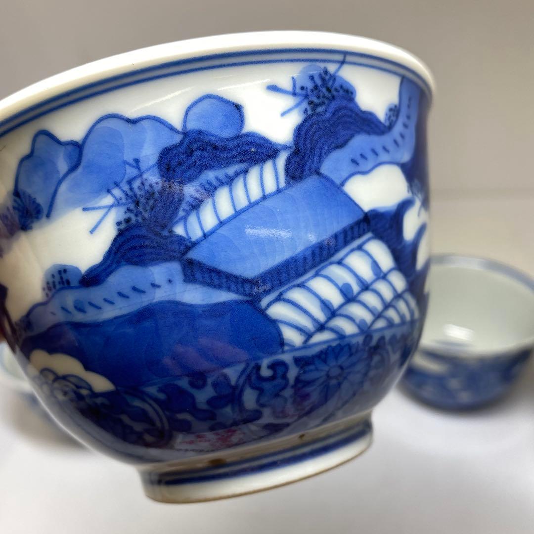 中国古玩　大明嘉靖年製　青花汲出碗5客　径約10.5㎝東Y7-0404③トヒチサ