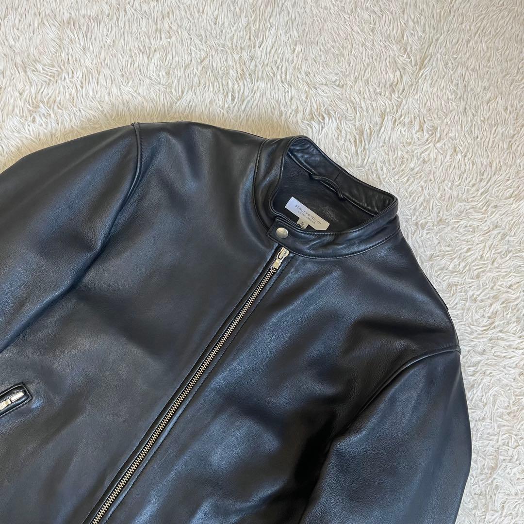 【美品】ユナイテッドアローズ 羊革 シングルライダース レザージャケット 黒 L