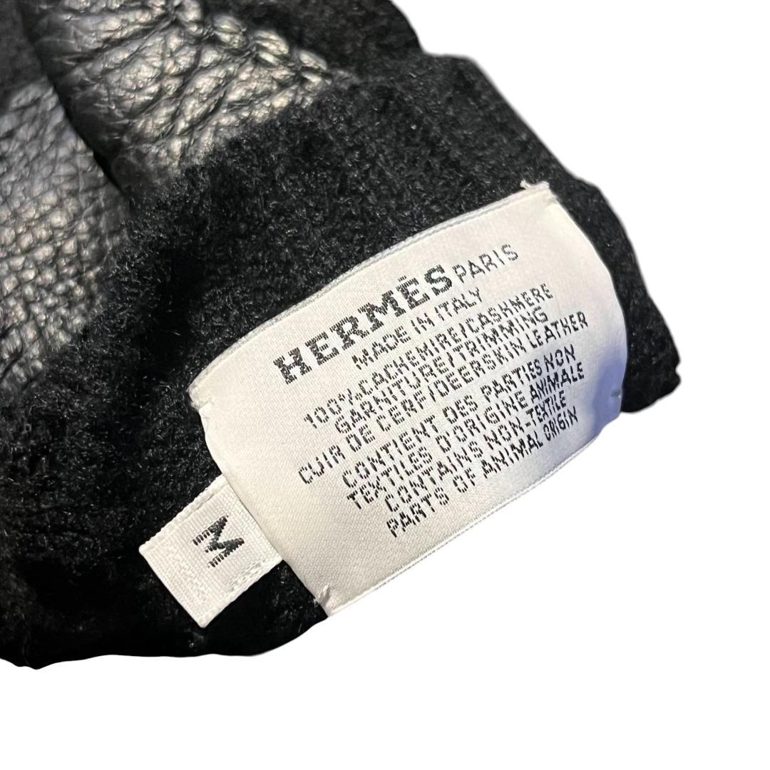 現行品 カシミヤ100% HERMES 《リオネル》 グローブ レザー 黒 M