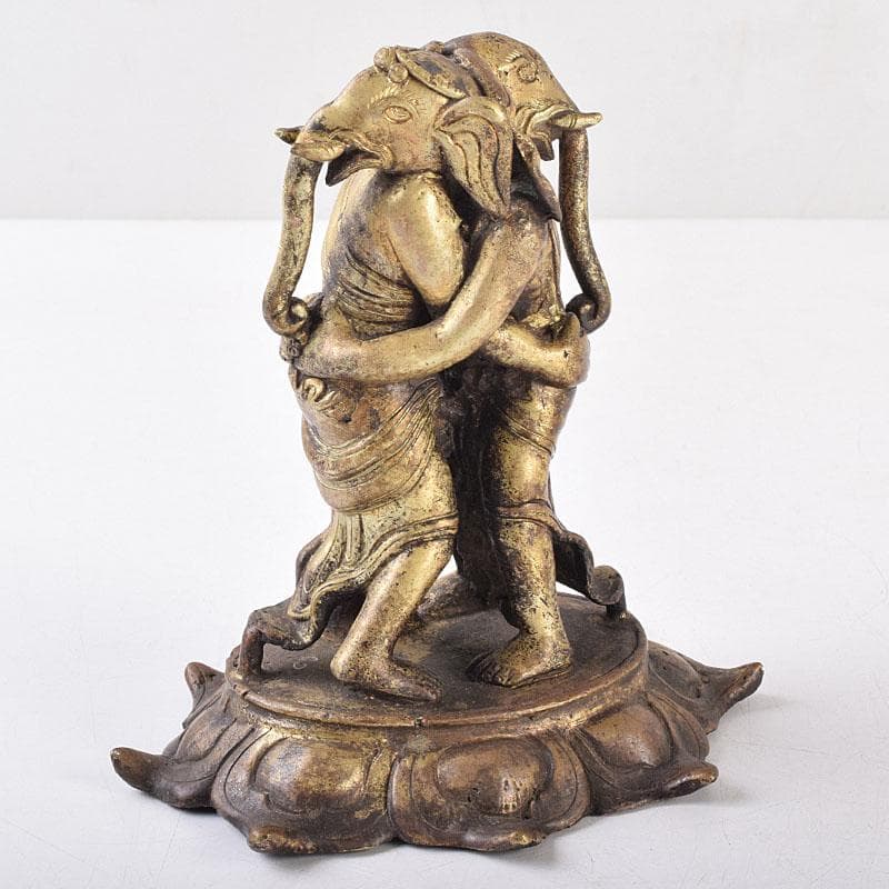 仏教美術　古銅　時代唐物　チベット仏　歓喜天　ガネーシャ　置物　M　R9059